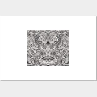 Grayscale Aesthetic Fractal Artwork - Black and White Abstract Drawing Posters and Art